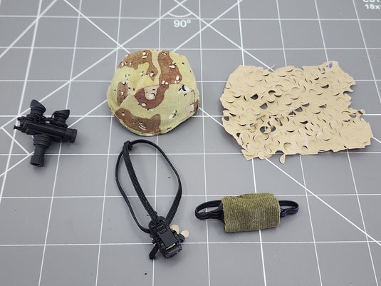 Bam 1/6 Chocolate Chip Camo Helmet  W/ Reversible Net Camo & NVG (Dragon)