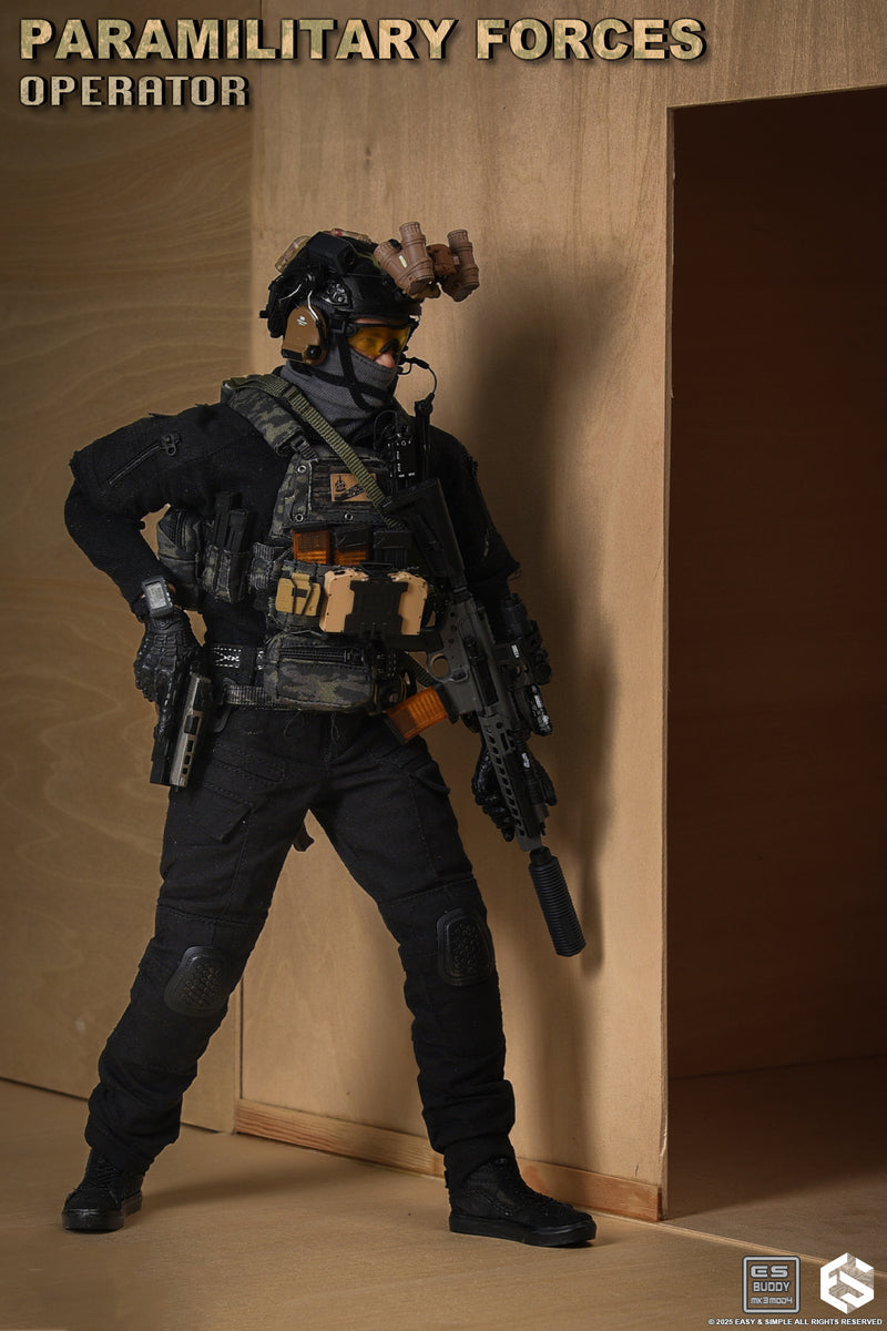 Load image into Gallery viewer, Paramilitary Forces Op. B - Multicam Black Helmet w/Attachments
