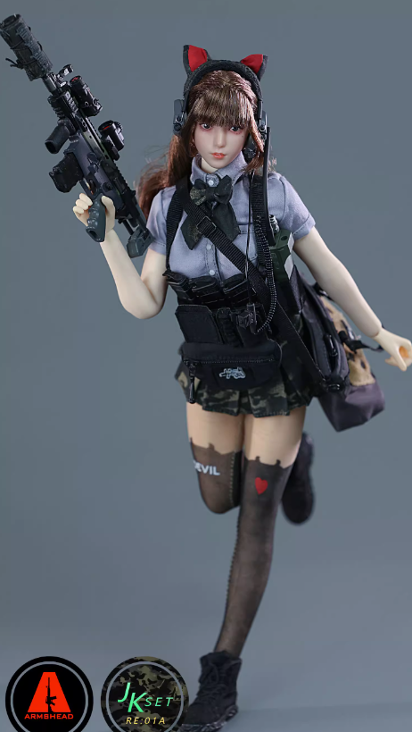Armed Schoolgirl (A) - Grey Female Bomber Jacket w/Orange Lining