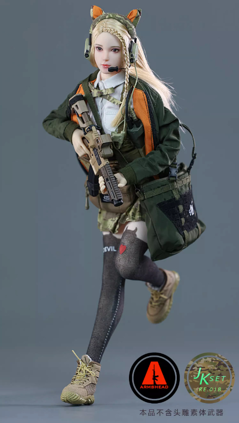 Load image into Gallery viewer, Armed Schoolgirl (B) - Green Female Bomber Jacket w/Orange Lining

