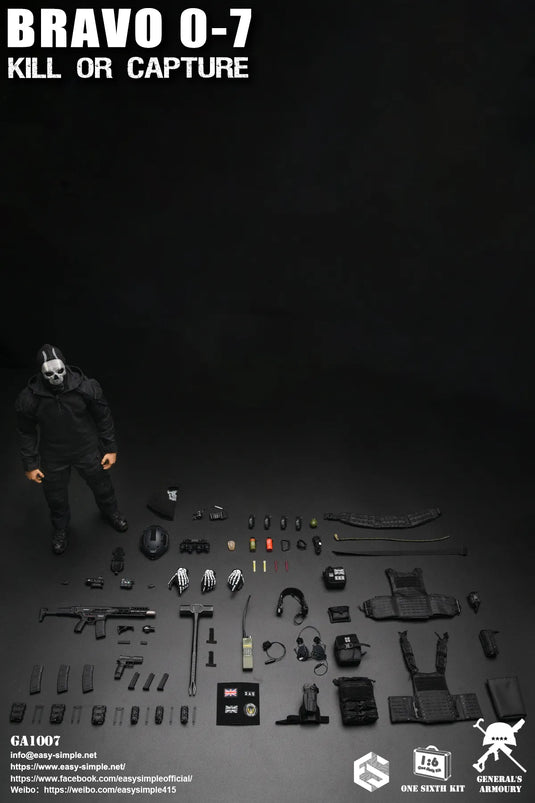 Bravo 0-7 Kill Or Capture - Black Male Gloved Hand Set w/Skeleton Design