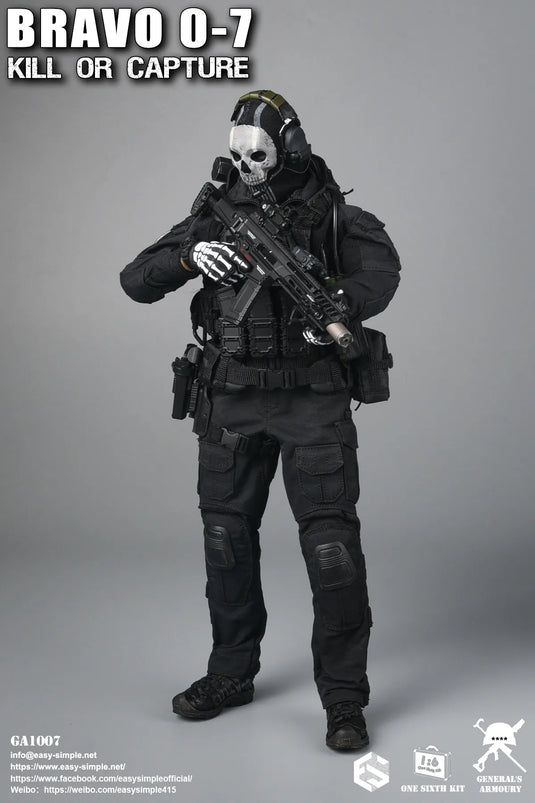 Bravo 0-7 Kill Or Capture - Black Male Gloved Hand Set w/Skeleton Design
