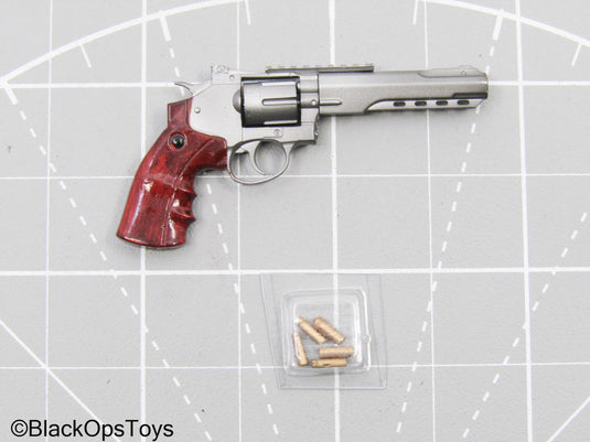 Grey Revolver w/ Red Wood Like Grip & Ammo