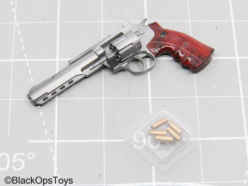 Load image into Gallery viewer, Grey Revolver w/ Red Wood Like Grip &amp; Ammo
