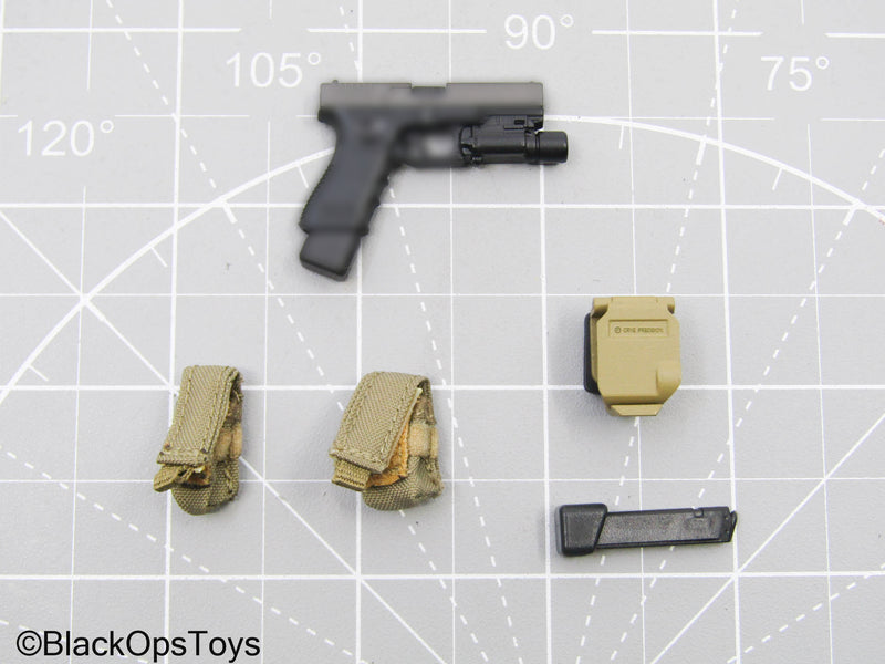 Load image into Gallery viewer, Black Pistol w/Weapon Attachments, Holster and Mag Pouches
