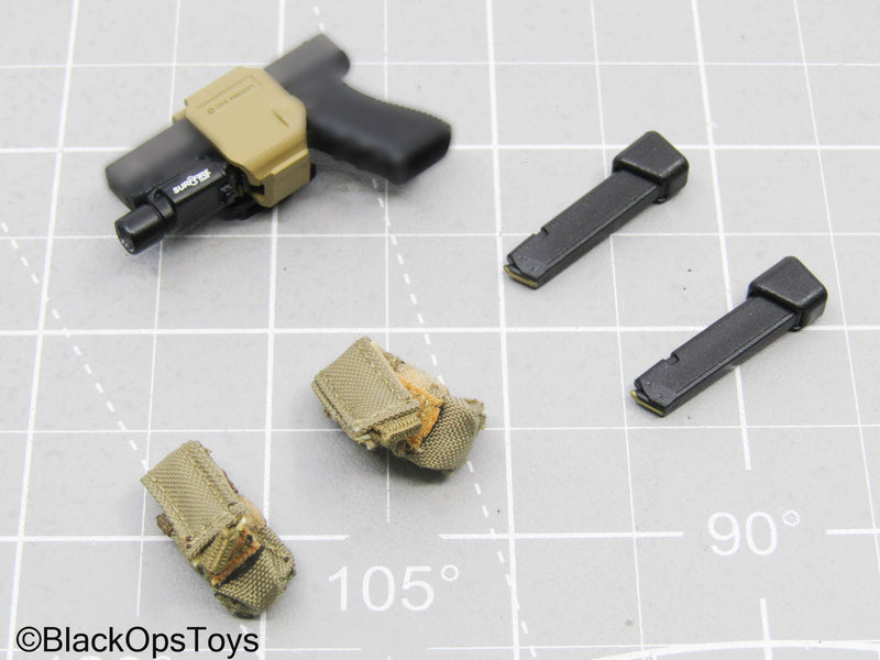 Load image into Gallery viewer, Black Pistol w/Weapon Attachments, Holster and Mag Pouches
