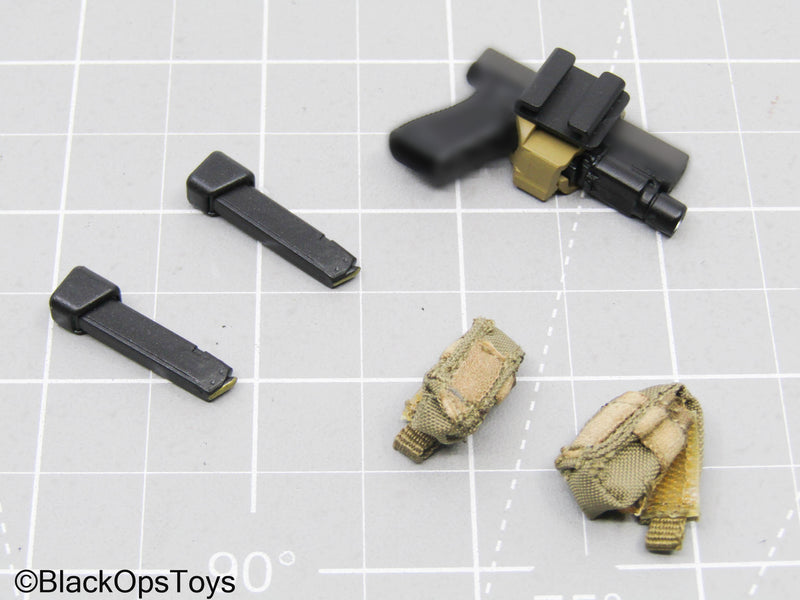 Load image into Gallery viewer, Black Pistol w/Weapon Attachments, Holster and Mag Pouches
