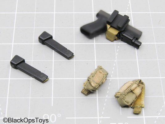 Black Pistol w/Weapon Attachments, Holster and Mag Pouches