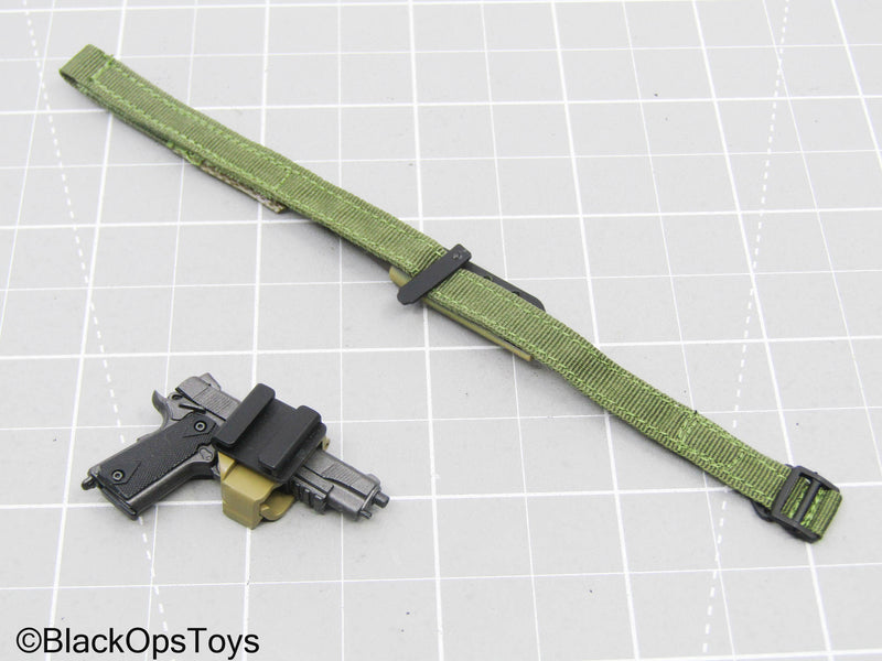 Load image into Gallery viewer, Grey 1911 Pistol w/Tan Holster, OD Green Belt, Knife, &amp; Holster
