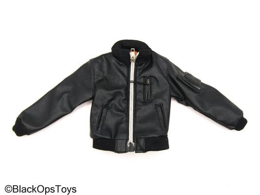 Playhouse - Black Leather Like Bomber Jacket w/Orange Lining