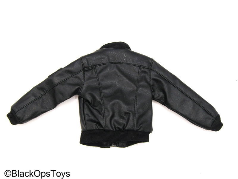 Load image into Gallery viewer, Playhouse - Black Leather Like Bomber Jacket w/Orange Lining
