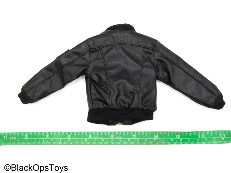 Load image into Gallery viewer, Playhouse - Black Leather Like Bomber Jacket w/Orange Lining
