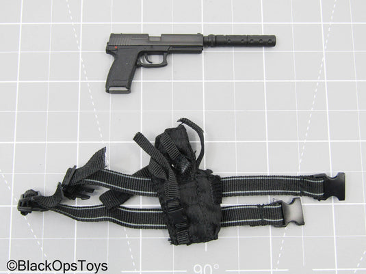 Pistol w/Drop Leg Holster and Suppressor (READ DESC)