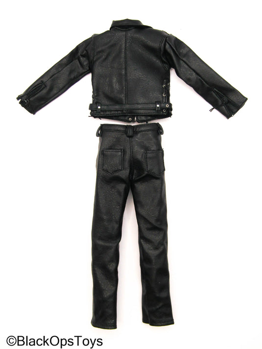 Black Leather Like Biker Uniform Set
