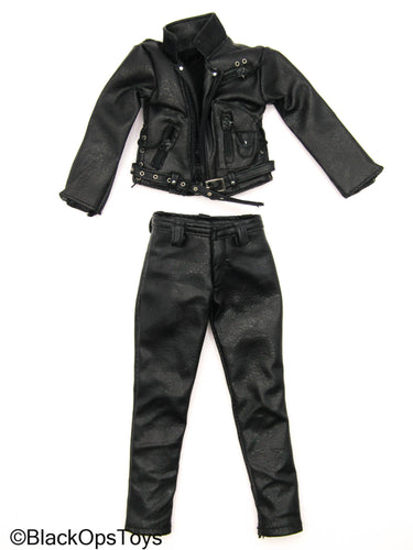 Black Leather Like Biker Uniform Set