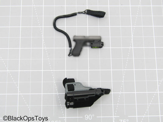 9mm Pistol w/Left-Handed Drop Leg Holster, Tac Light, & Lanyard
