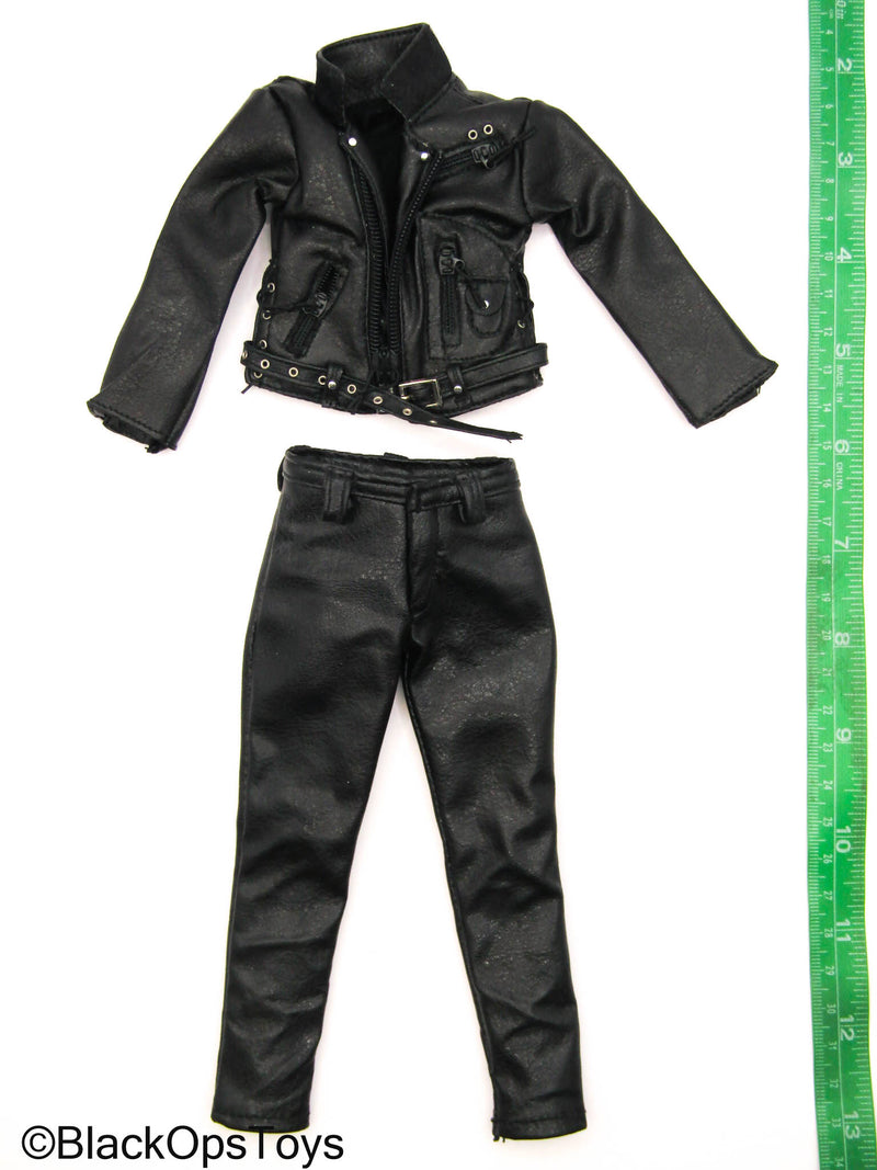 Load image into Gallery viewer, Black Leather Like Biker Uniform Set
