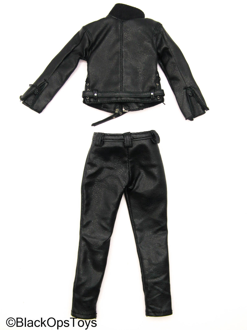 Load image into Gallery viewer, Black Leather Like Biker Uniform Set
