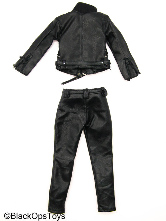 Black Leather Like Biker Uniform Set