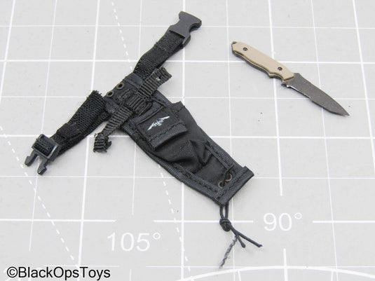 Tan Knife w/Black Drop Leg Holster Pouch