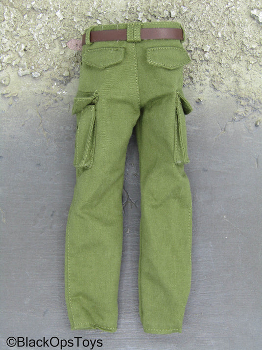Mr Alfred - Green Combat Pants w/Leather Like Belt