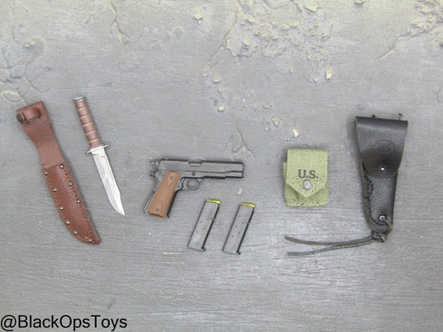 Vietnam War US Army - 1911 Pistol w/Holster & Metal Knife w/Sheath