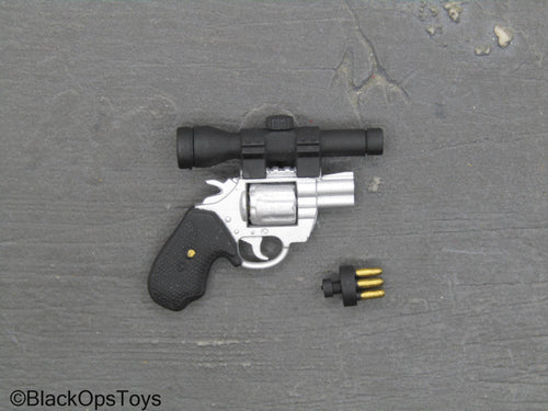 Silver Snub Nose Revolver Pistol w/Scope & Speed Loader