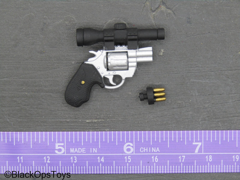 Load image into Gallery viewer, Silver Snub Nose Revolver Pistol w/Scope &amp; Speed Loader
