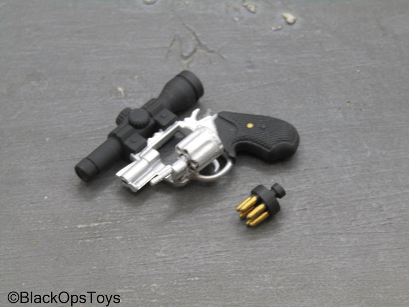 Load image into Gallery viewer, Silver Snub Nose Revolver Pistol w/Scope &amp; Speed Loader
