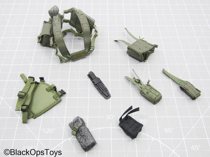 Load image into Gallery viewer, OD Green Chest Rig w/Black Knife, Holster, &amp; MOLLE Pouch Set
