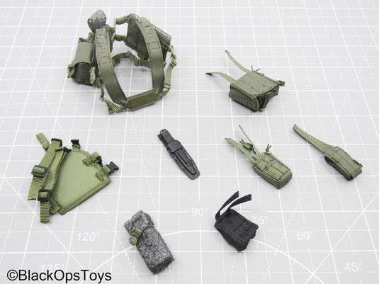 OD Green Chest Rig w/Black Knife, Holster, & MOLLE Pouch Set
