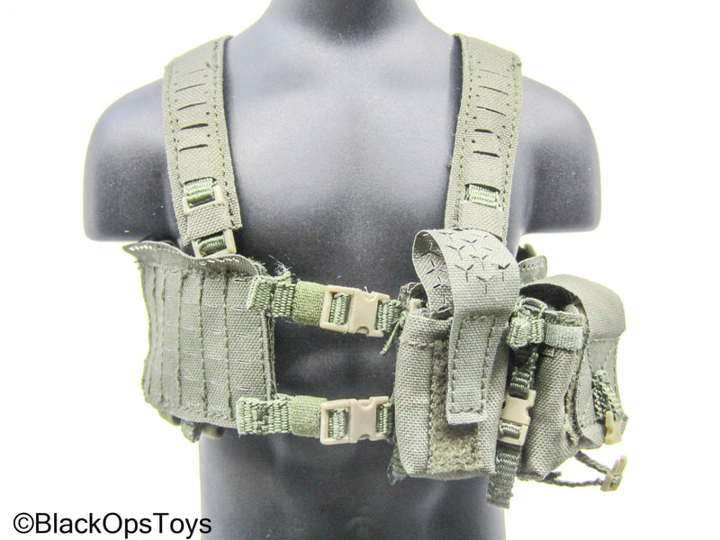 Load image into Gallery viewer, OD Green Chest Rig w/Black Knife, Holster, &amp; MOLLE Pouch Set
