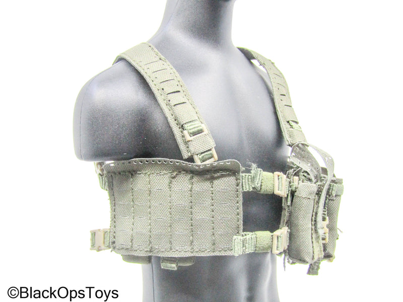 Load image into Gallery viewer, OD Green Chest Rig w/Black Knife, Holster, &amp; MOLLE Pouch Set
