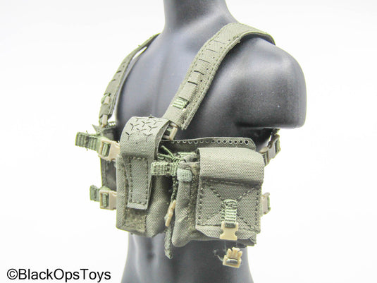 OD Green Chest Rig w/Black Knife, Holster, & MOLLE Pouch Set