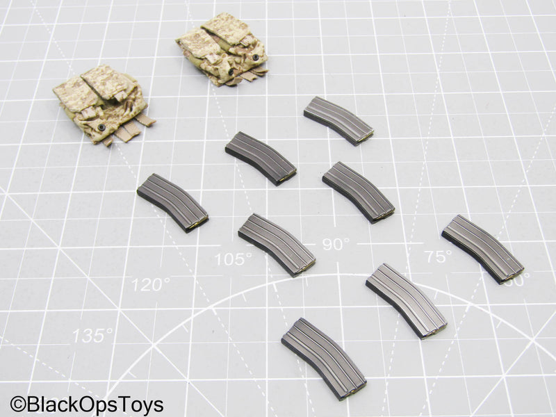 Load image into Gallery viewer, 5.56 Mag Lot w/Desert Camo Dual Cell Mag Pouch Set
