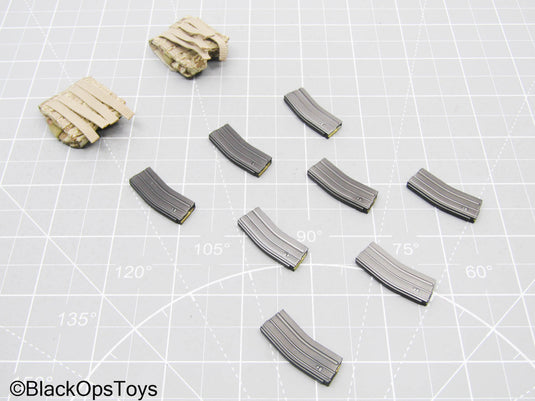 5.56 Mag Lot w/Desert Camo Dual Cell Mag Pouch Set