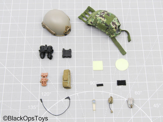 Tan Tactical Helmet w/AOR2 Camo Cover & NVG Set (DAM Toys)