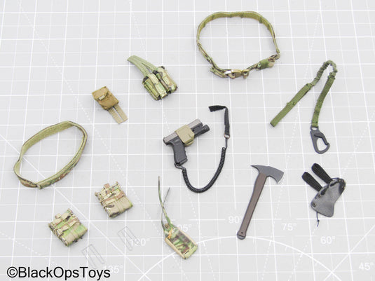 Multicam Camo Battle Belt Set w/Pistol, Attachments, & Hatchet