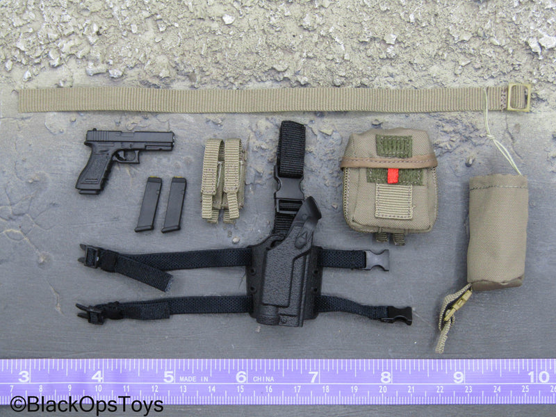 Load image into Gallery viewer, BFE+ Counter Terrorism Police Force - 9mm Pistol w/Drop Leg Holster &amp; Tan Belt Set
