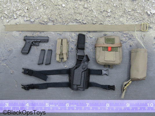 BFE+ Counter Terrorism Police Force - 9mm Pistol w/Drop Leg Holster & Tan Belt Set