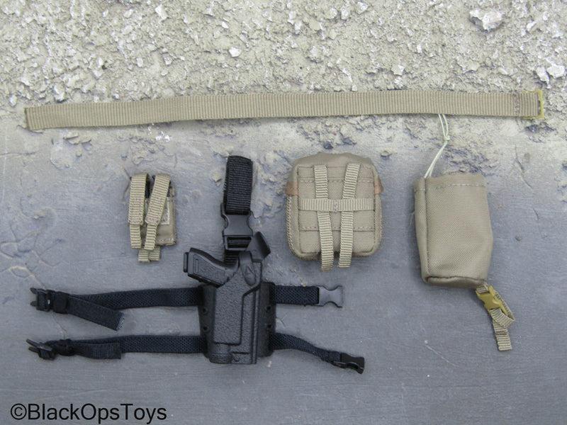 Load image into Gallery viewer, BFE+ Counter Terrorism Police Force - 9mm Pistol w/Drop Leg Holster &amp; Tan Belt Set
