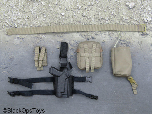 BFE+ Counter Terrorism Police Force - 9mm Pistol w/Drop Leg Holster & Tan Belt Set