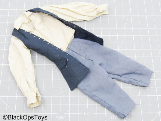 Pirate Uniform - Blue Trousers, White Shirt, & Dark Blue Vest
