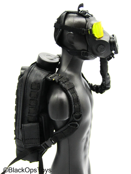 C.B.R.N. Assault Team - Black M50 Gas Mask w/Yellow Lenses & Backpack Filter