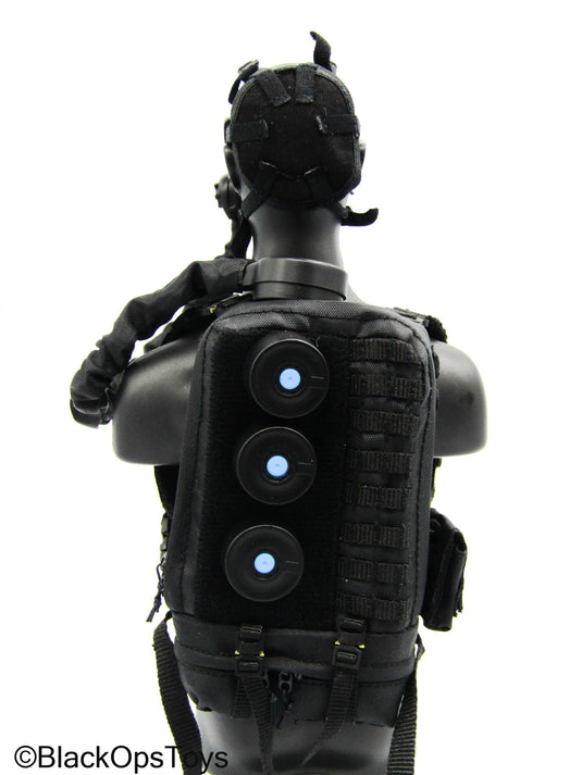 C.B.R.N. Assault Team - Black M50 Gas Mask w/Yellow Lenses & Backpack Filter