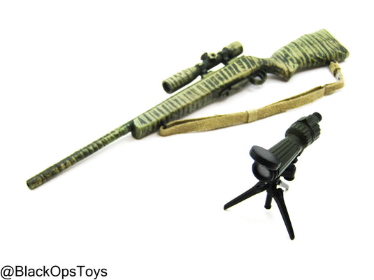 Camo Sniper Rifle w/Scope & Sling & Spotter Scope Set