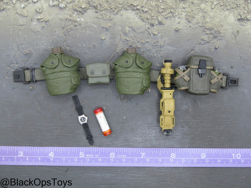 Load image into Gallery viewer, OD Green Rivet Belt w/Pouch Set, Combat Knife, Flare, &amp; Watch
