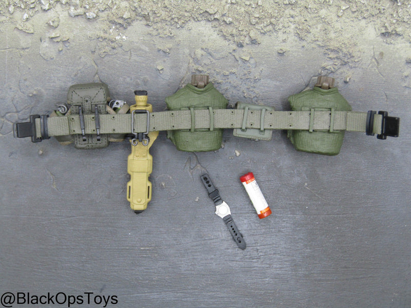 Load image into Gallery viewer, OD Green Rivet Belt w/Pouch Set, Combat Knife, Flare, &amp; Watch
