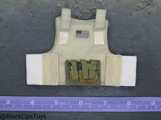 FDE Tan Body Armor w/American Flag Patch & Triple Cell Pistol Mag Pouch