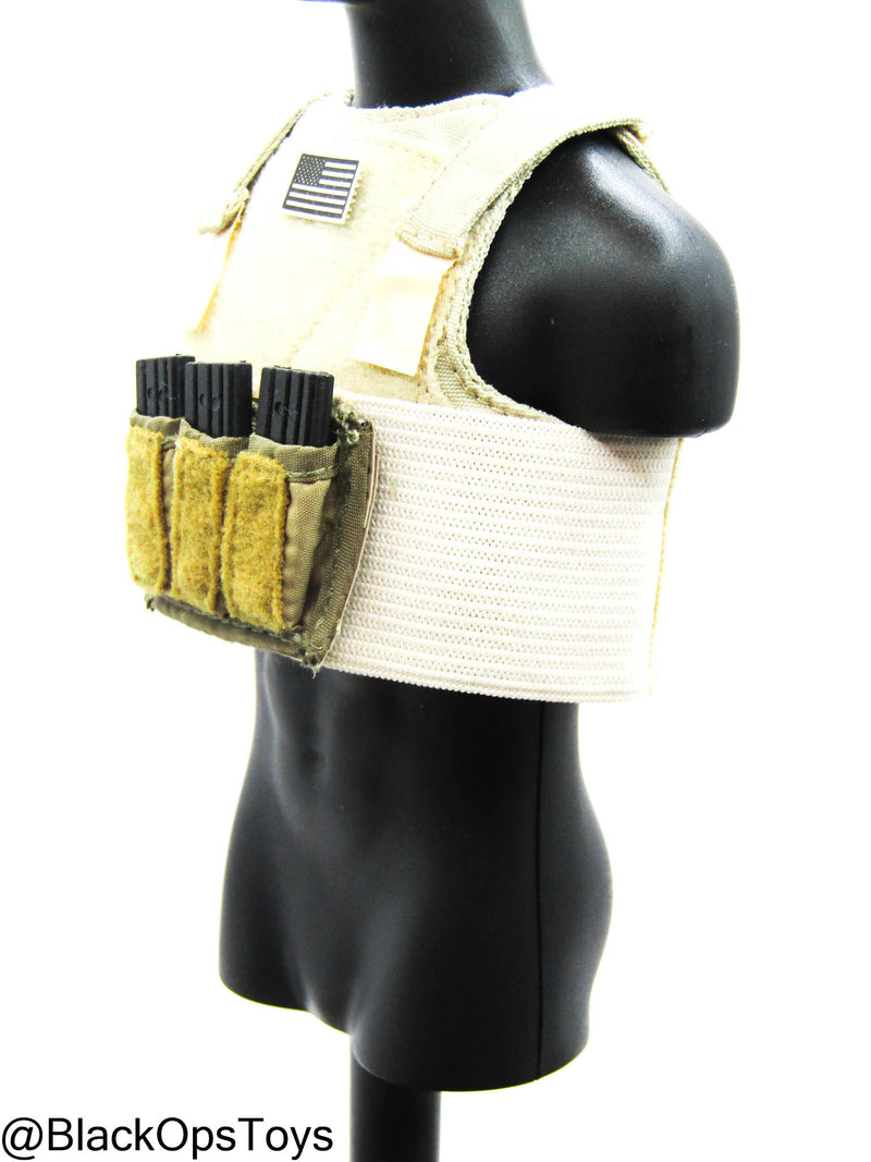 Load image into Gallery viewer, FDE Tan Body Armor w/American Flag Patch &amp; Triple Cell Mag Pouch
